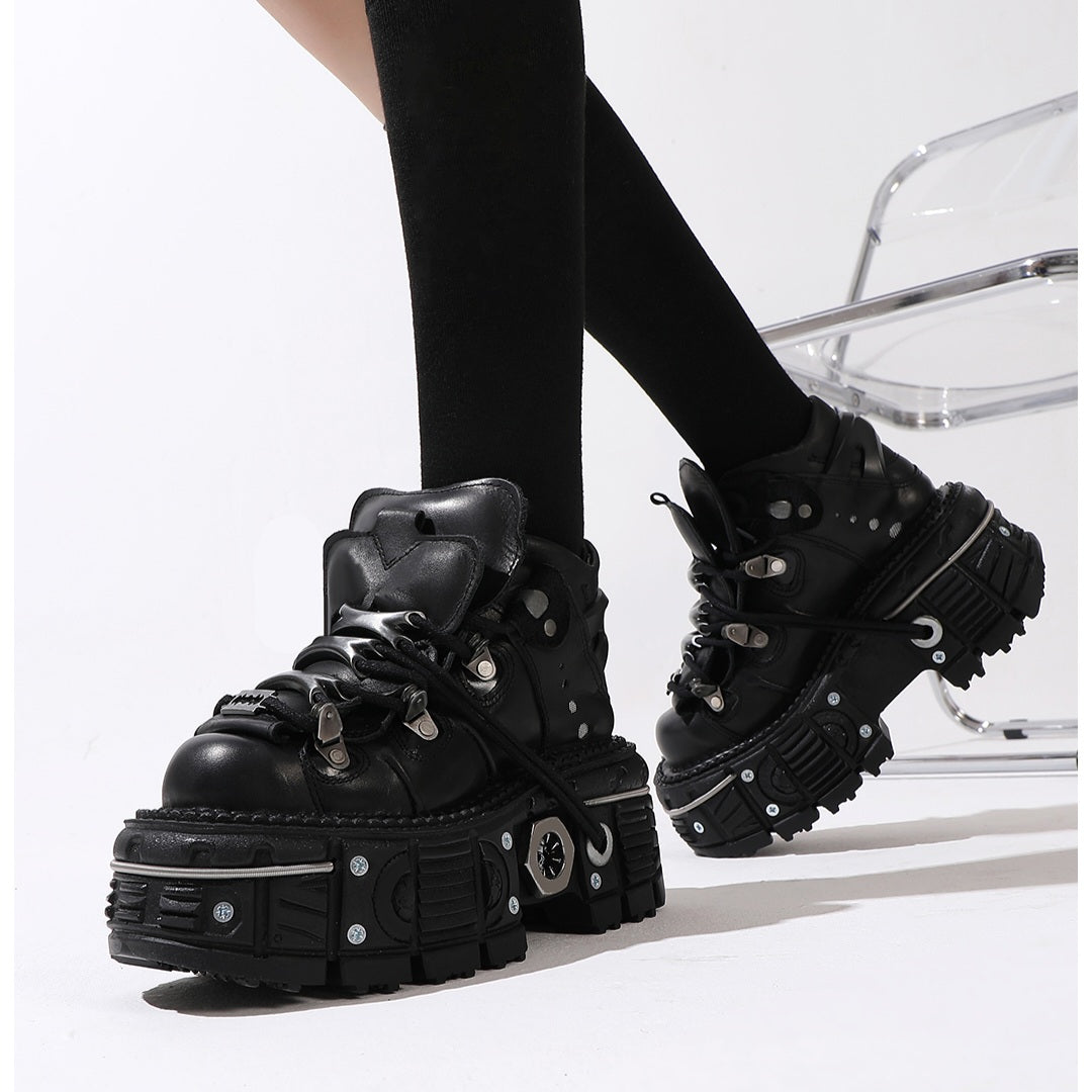 Black Punk Metal Platform Boots-Luxandluxy