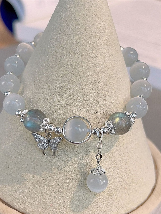 Blue Cat Eye Pearl Butterfly Bracelet-Luxandluxy