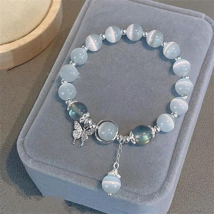 Blue Cat Eye Pearl Butterfly Bracelet-Luxandluxy