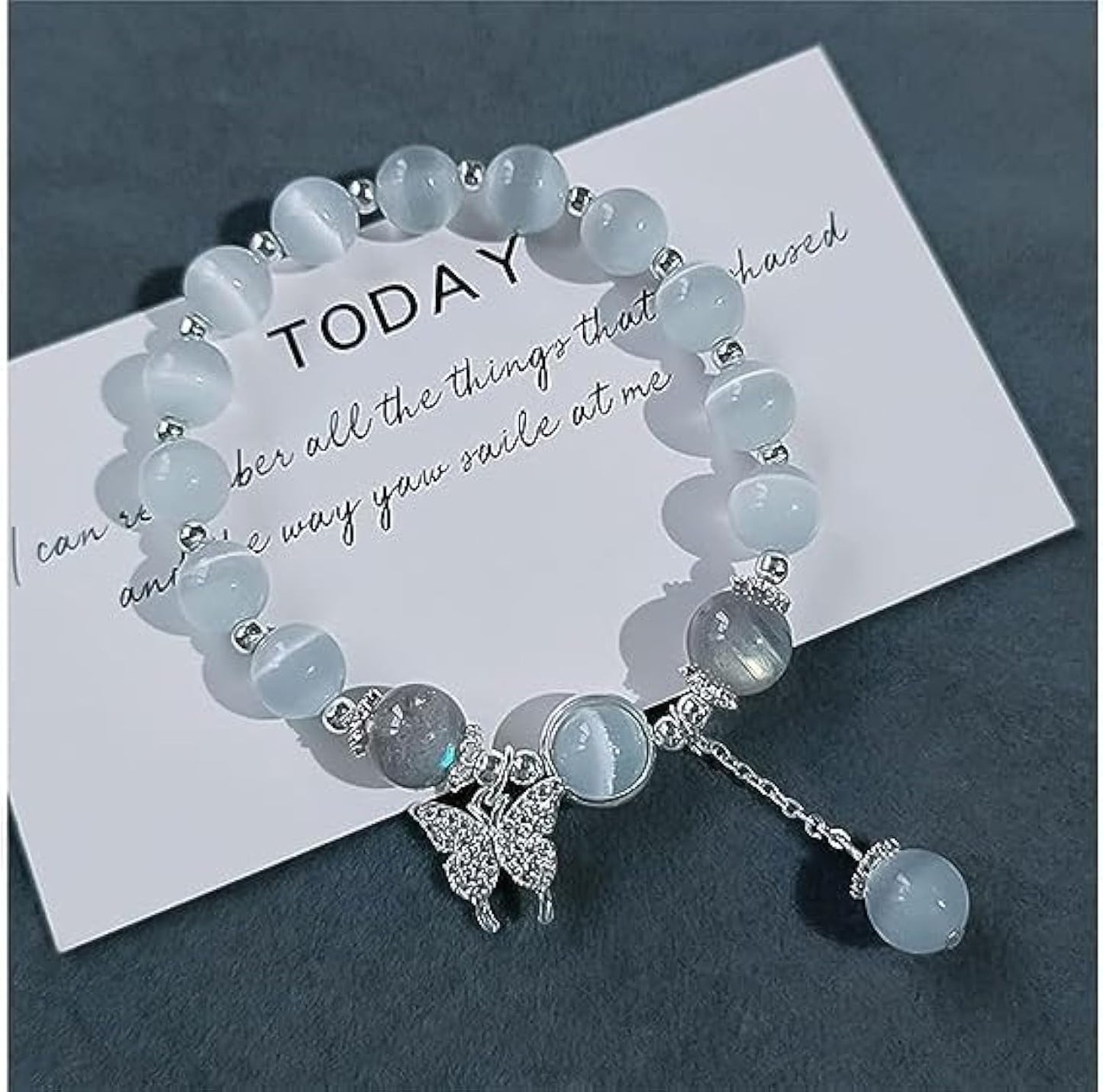 Blue Cat Eye Pearl Butterfly Bracelet-Luxandluxy