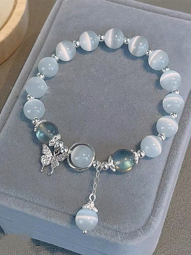 Blue Cat Eye Pearl Butterfly Bracelet-Luxandluxy