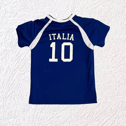 Blue 'Italia 10' Jersey Crop Top-Luxandluxy