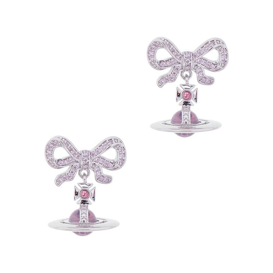 Bow 3D Saturn Orb Drop Stud Earring-Luxandluxy