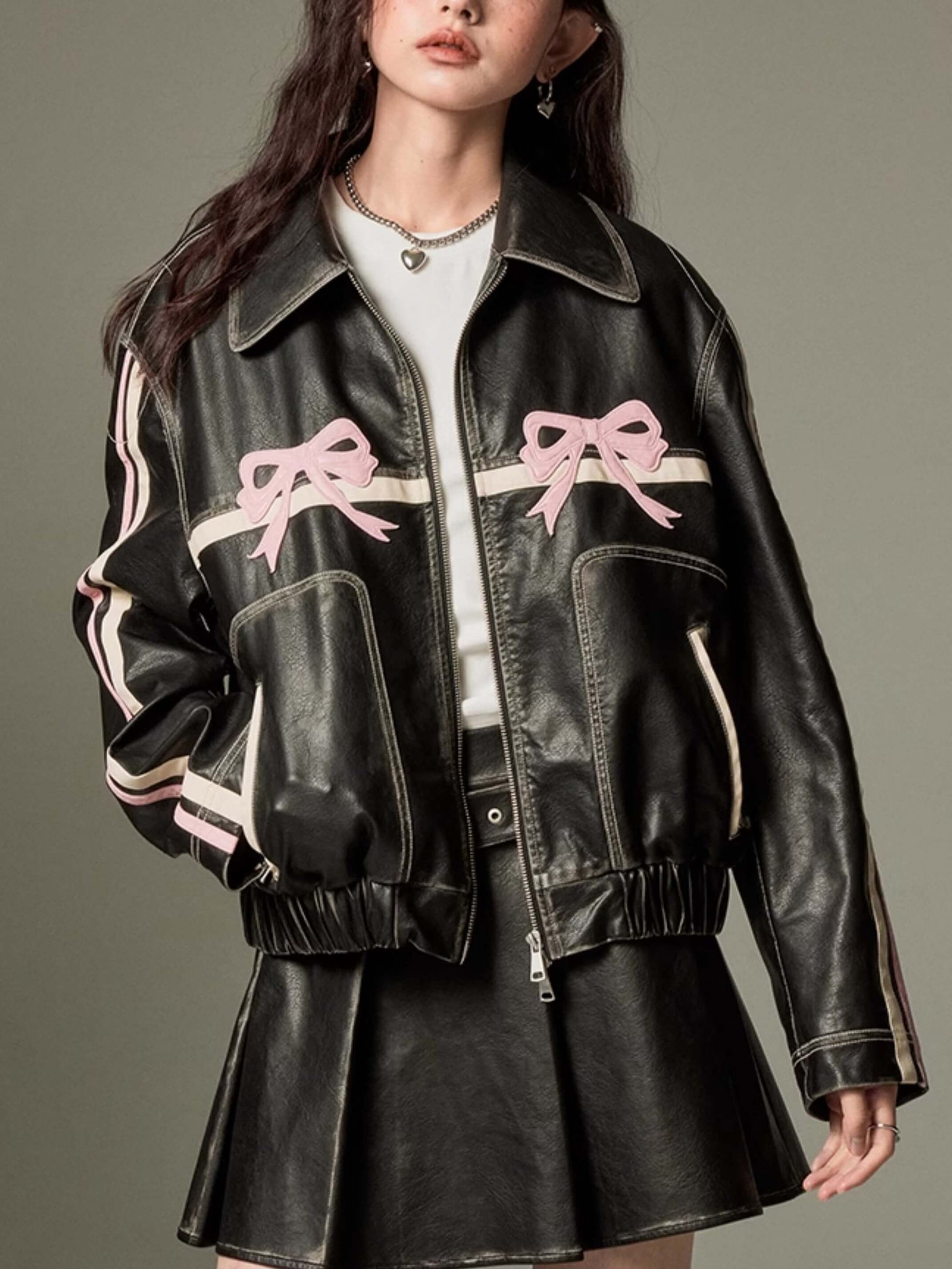 Bow Leather Jacket-Luxandluxy