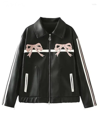 Bow Leather Jacket-Luxandluxy