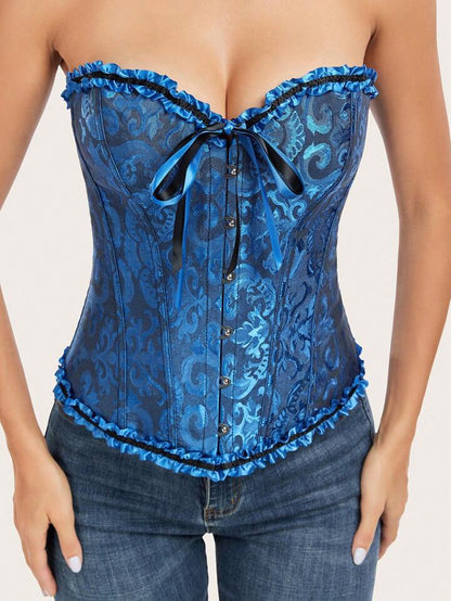 Bowknot Ruffled Hem Lace-Up Boned Corset-Luxandluxy