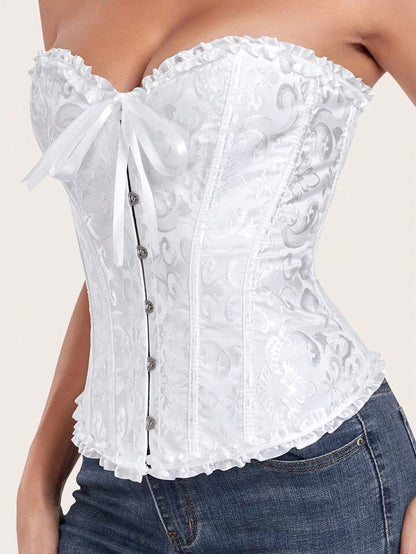 Bowknot Ruffled Hem Lace-Up Boned Corset-Luxandluxy