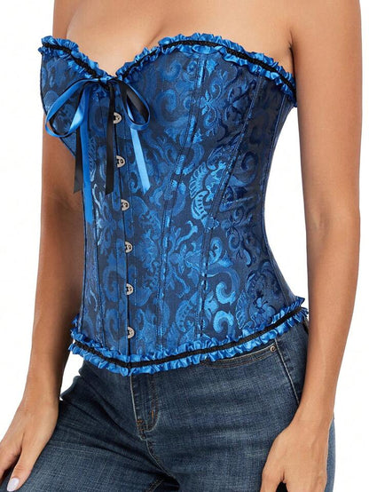 Bowknot Ruffled Hem Lace-Up Boned Corset-Luxandluxy