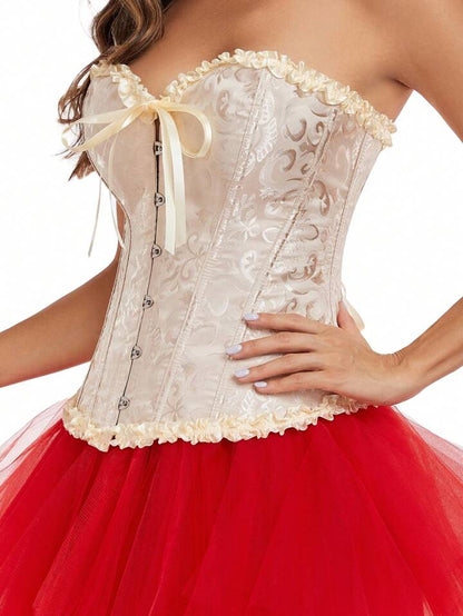 Bowknot Ruffled Hem Lace-Up Boned Corset-Luxandluxy