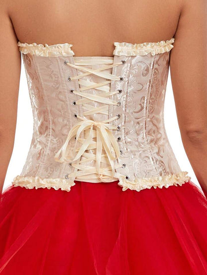 Bowknot Ruffled Hem Lace-Up Boned Corset-Luxandluxy