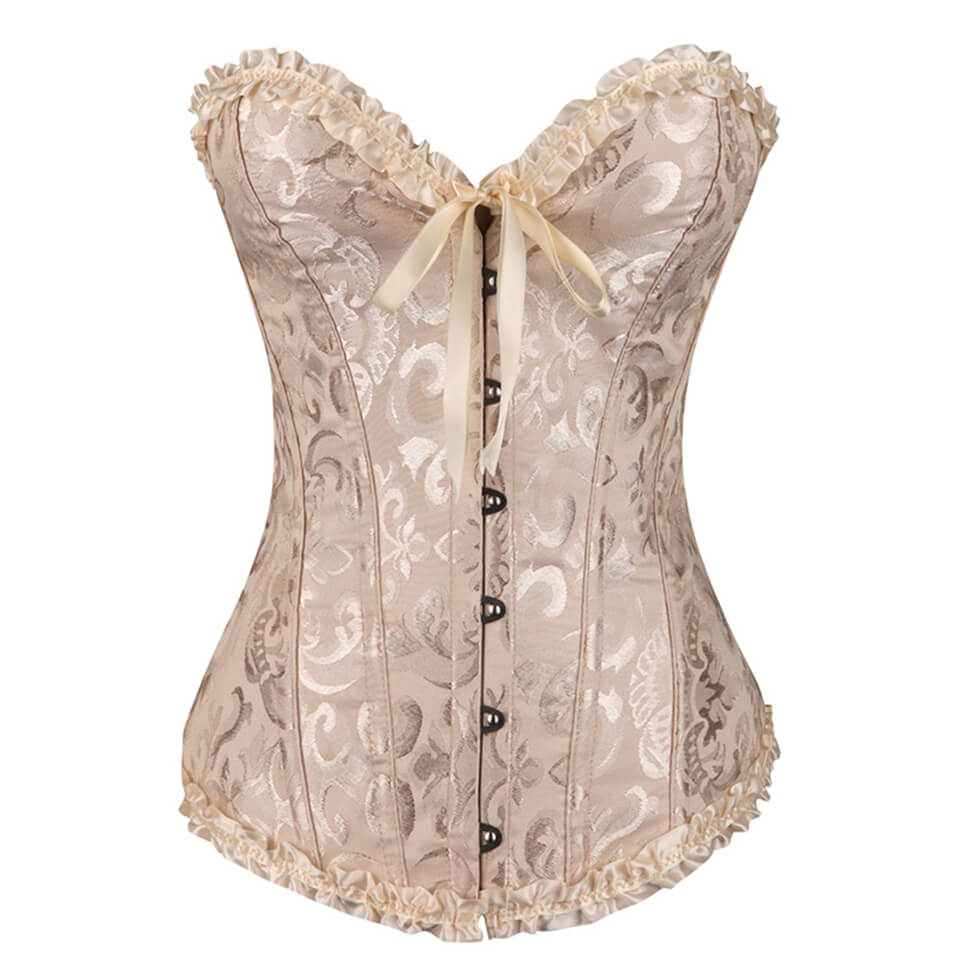 Bowknot Ruffled Hem Lace-Up Boned Corset-Luxandluxy