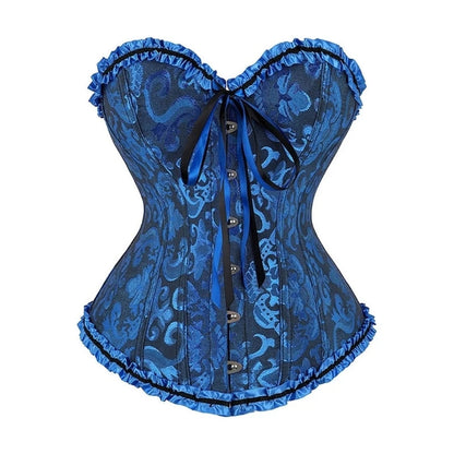 Bowknot Ruffled Hem Lace-Up Boned Corset-Luxandluxy