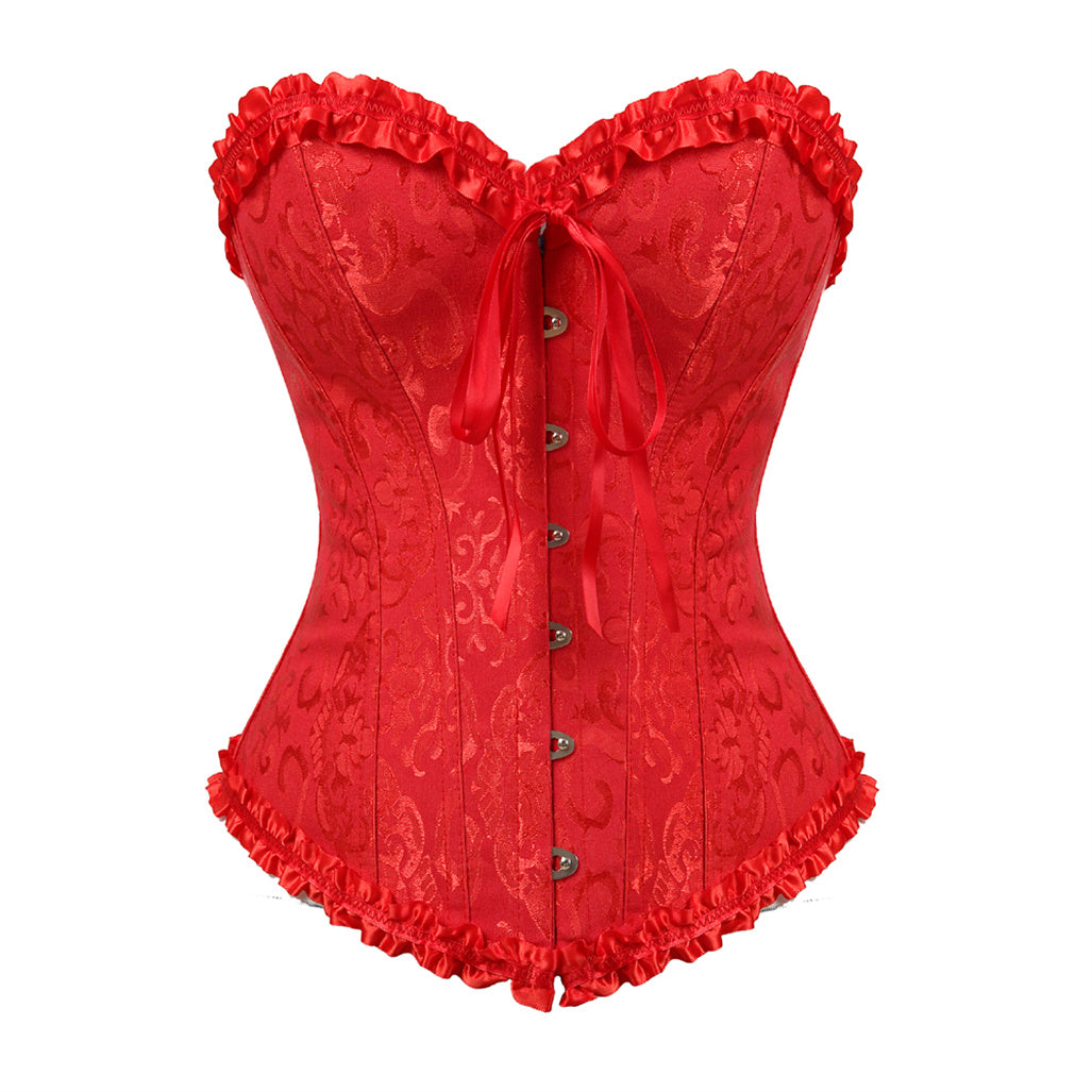 Bowknot Ruffled Hem Lace-Up Boned Corset-Luxandluxy