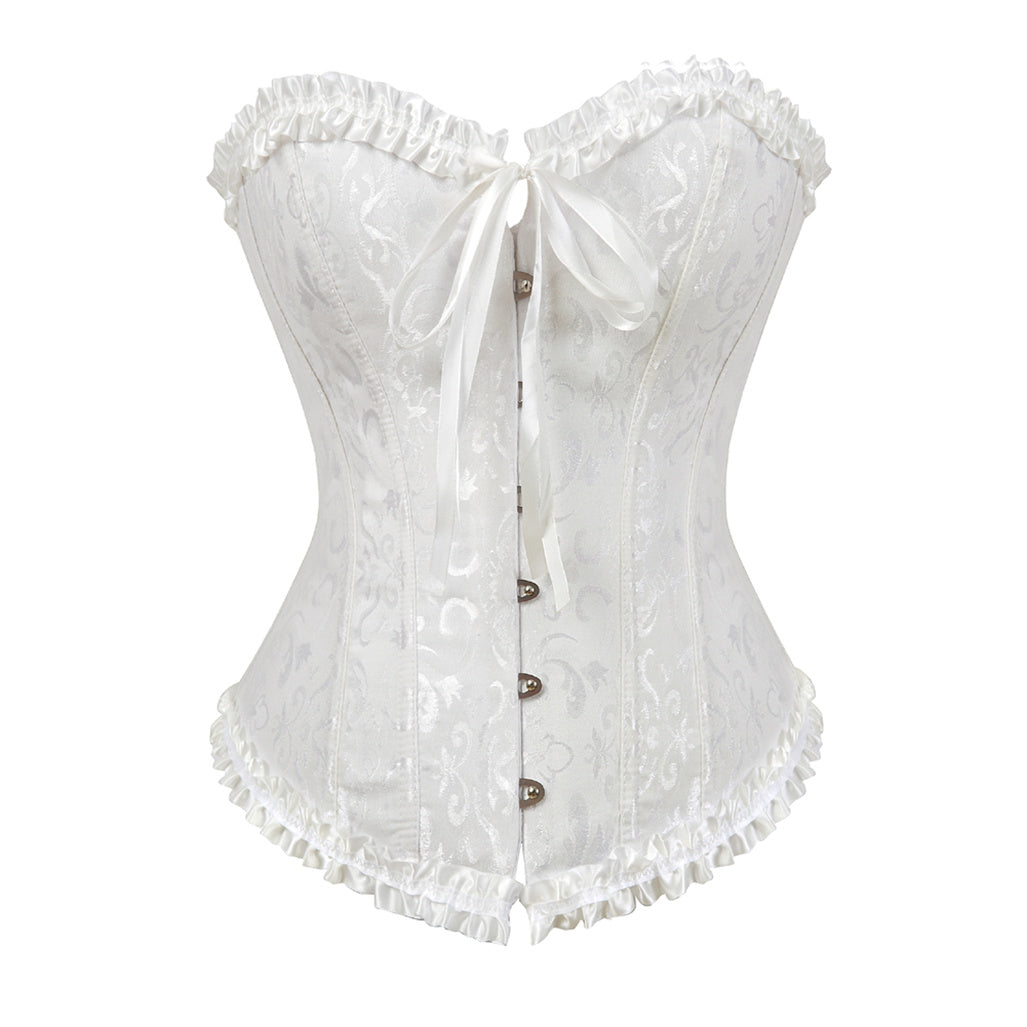 Bowknot Ruffled Hem Lace-Up Boned Corset-Luxandluxy