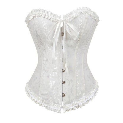 Bowknot Ruffled Hem Lace-Up Boned Corset-Luxandluxy