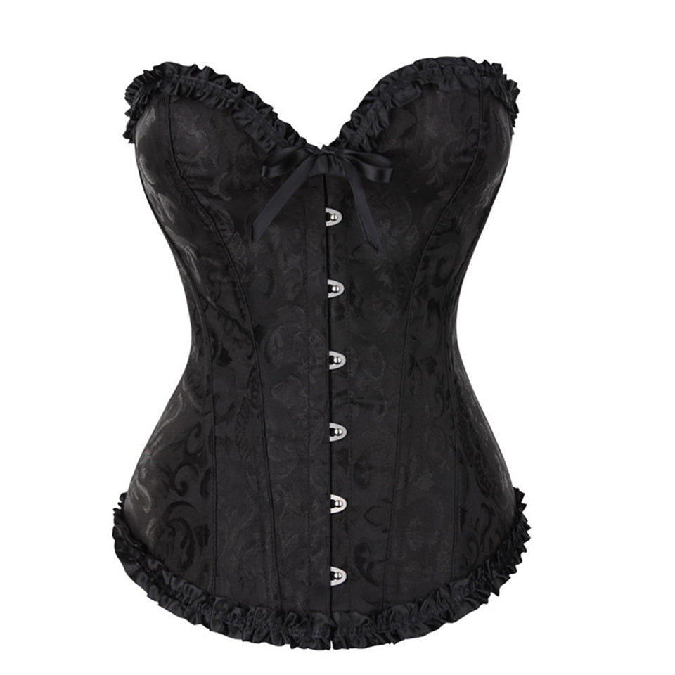 Bowknot Ruffled Hem Lace-Up Boned Corset-Luxandluxy