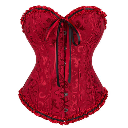 Bowknot Ruffled Hem Lace-Up Boned Corset-Luxandluxy