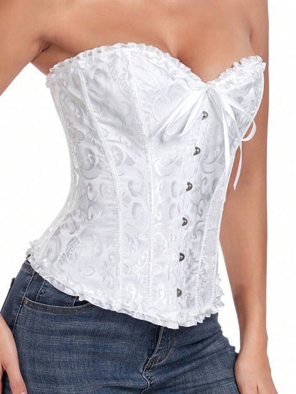 Bowknot Ruffled Hem Lace-Up Boned Corset-Luxandluxy