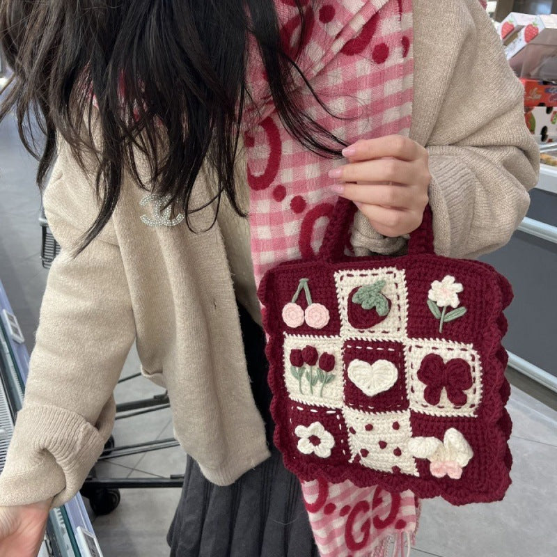 Burgundy Granny Square Handbag-Luxandluxy