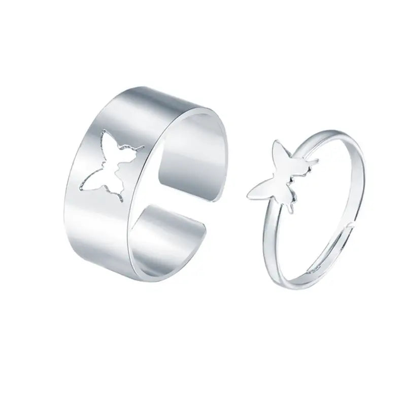 Butterfly Cut-out Couple Ring Set-Luxandluxy