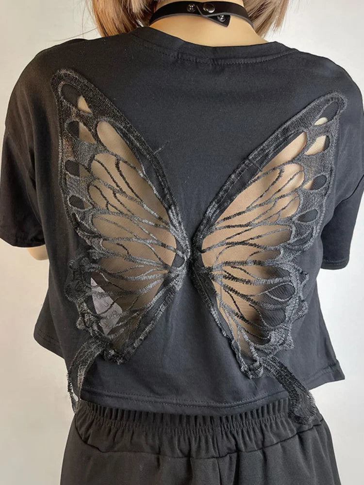 Butterfly Hollow Out Back Crop Top-Luxandluxy