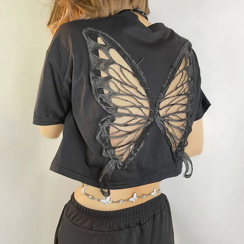 Butterfly Hollow Out Back Crop Top-Luxandluxy