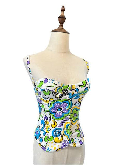 Button Down Bustier 90's Swirl-Luxandluxy