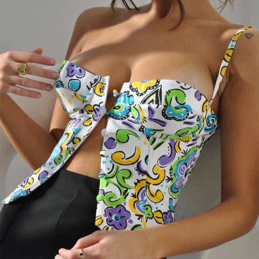 Button Down Bustier 90's Swirl-Luxandluxy