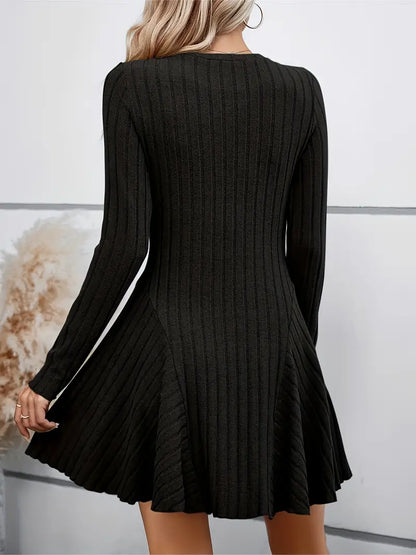 Rib Knit Flare Sweater Dress