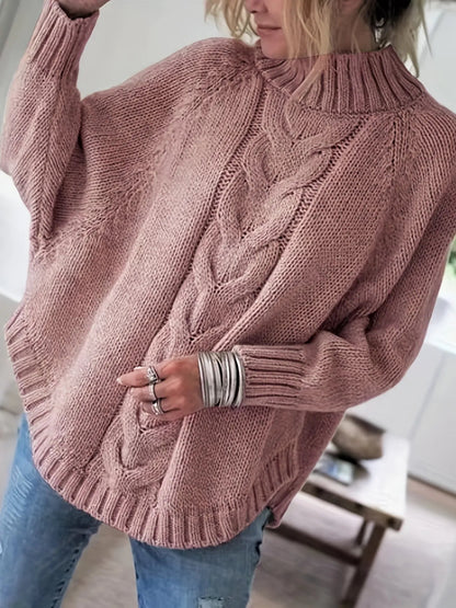 Cable Mock Neck Vintage Sweater-Luxandluxy