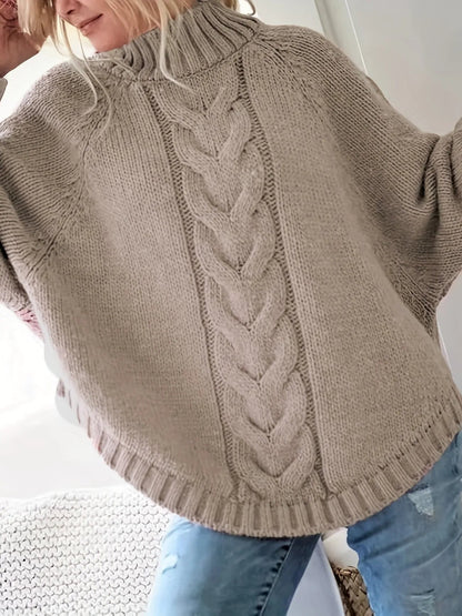 Cable Mock Neck Vintage Sweater-Luxandluxy