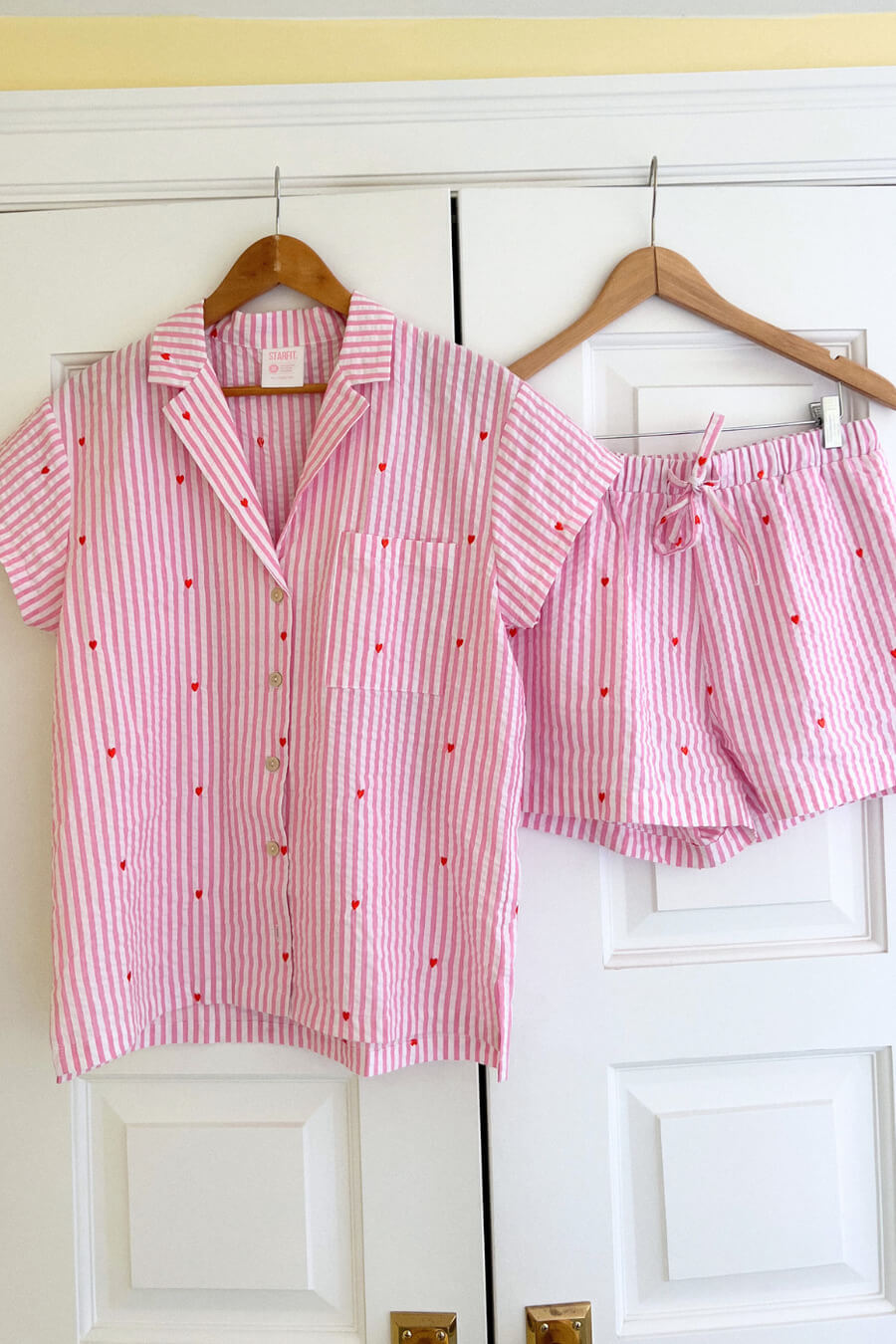 Candy Stripe Seersucker Top & Shorts Pajama Set-Luxandluxy