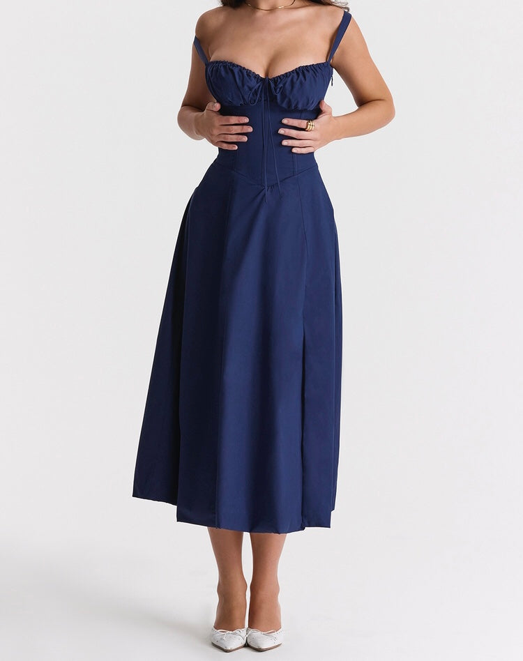 Carmen French Navy Bustier Sundress-Luxandluxy