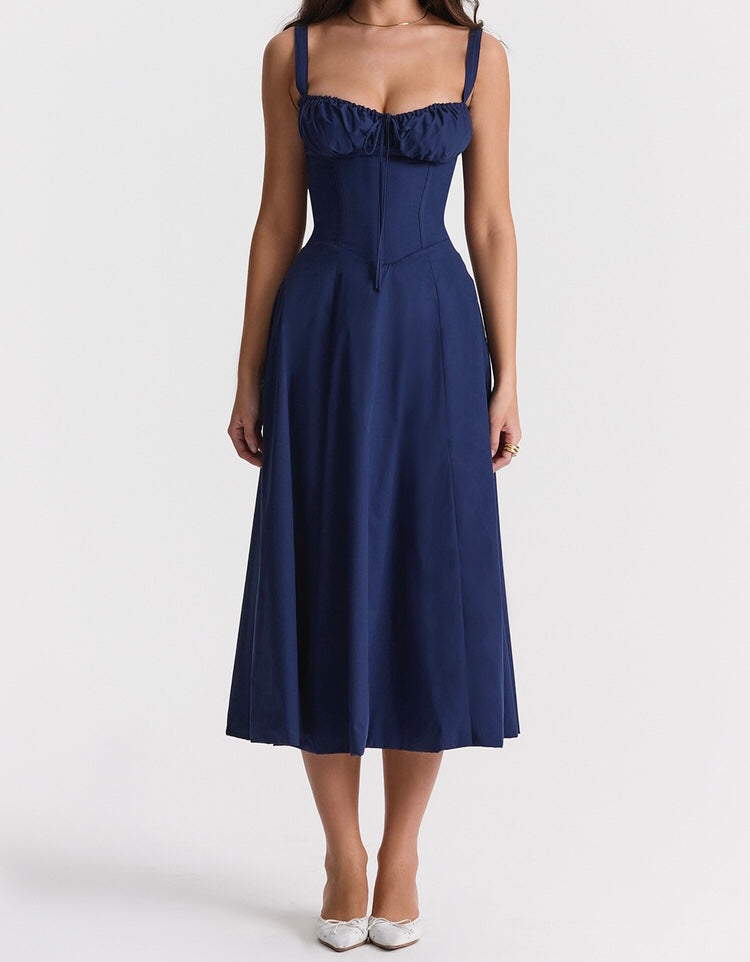 Carmen French Navy Bustier Sundress-Luxandluxy