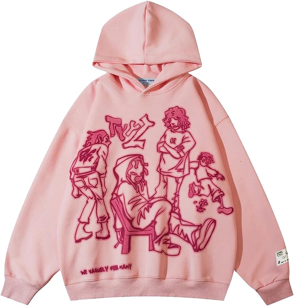 Cartoon Line Character Print Graphic Hoodie-Luxandluxy