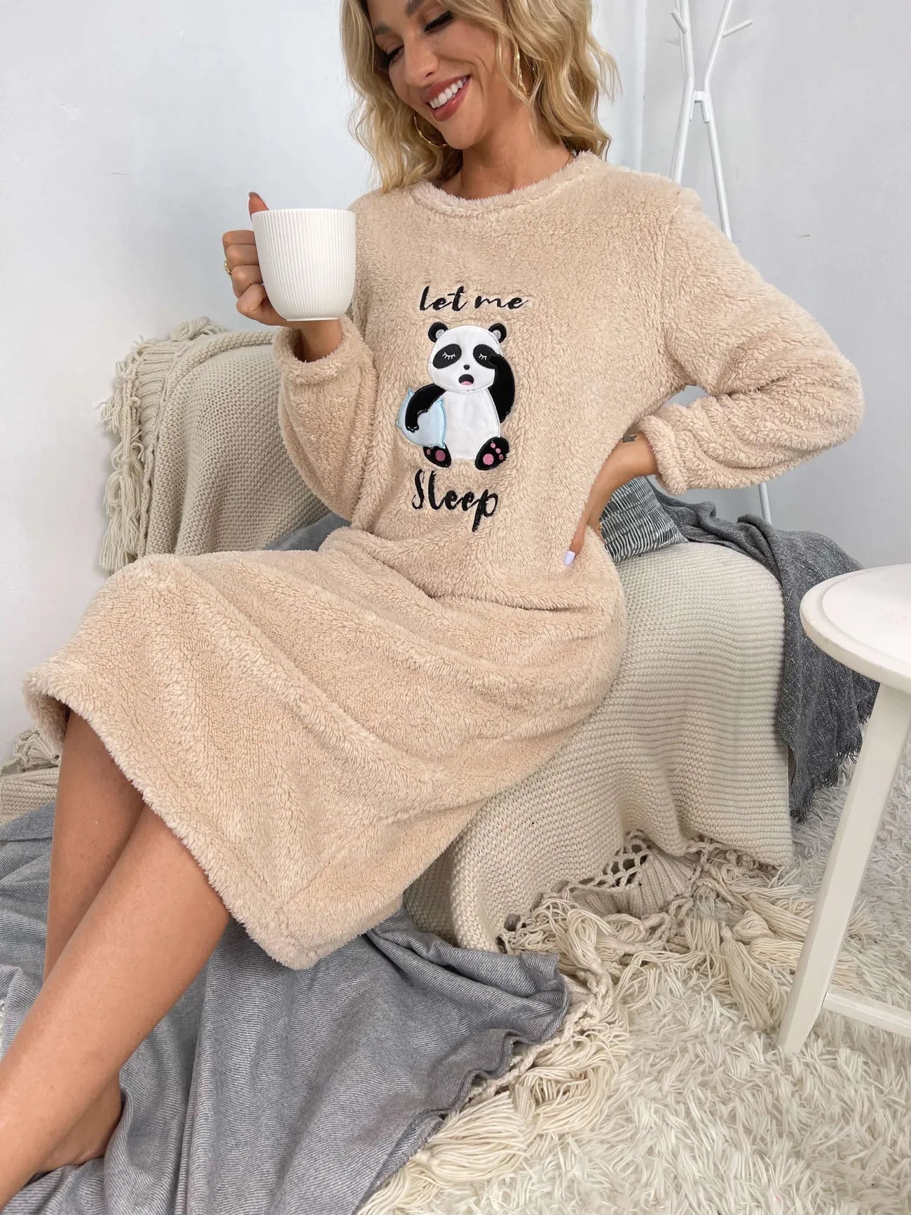 Cartoon Panda Pattern Long Pajama Dress-Luxandluxy