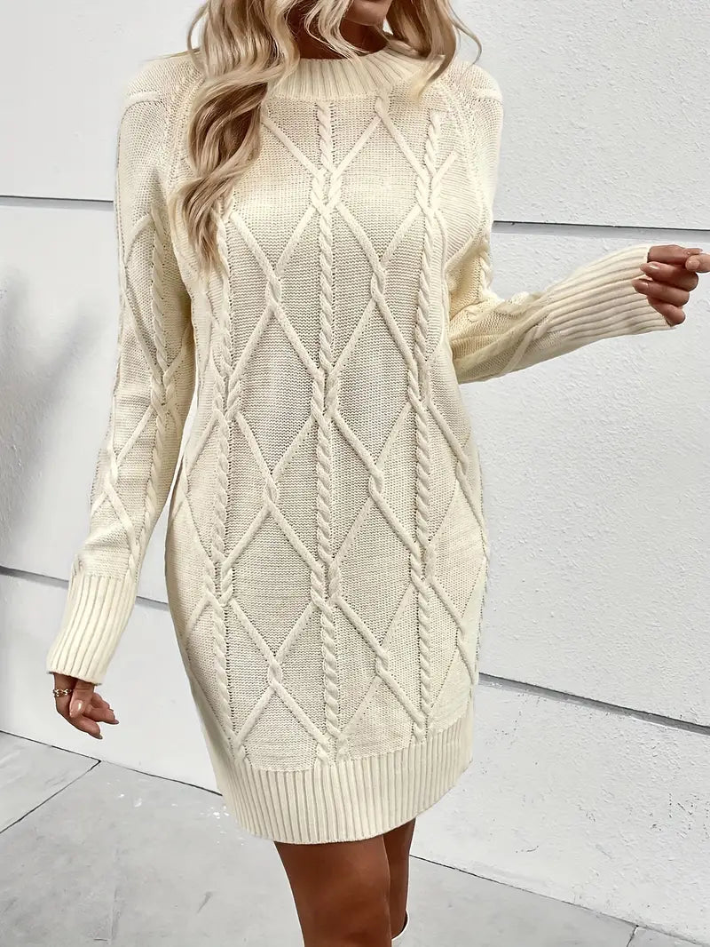 Casual Crewneck Solid Color Knit Sweater Dress-Luxandluxy