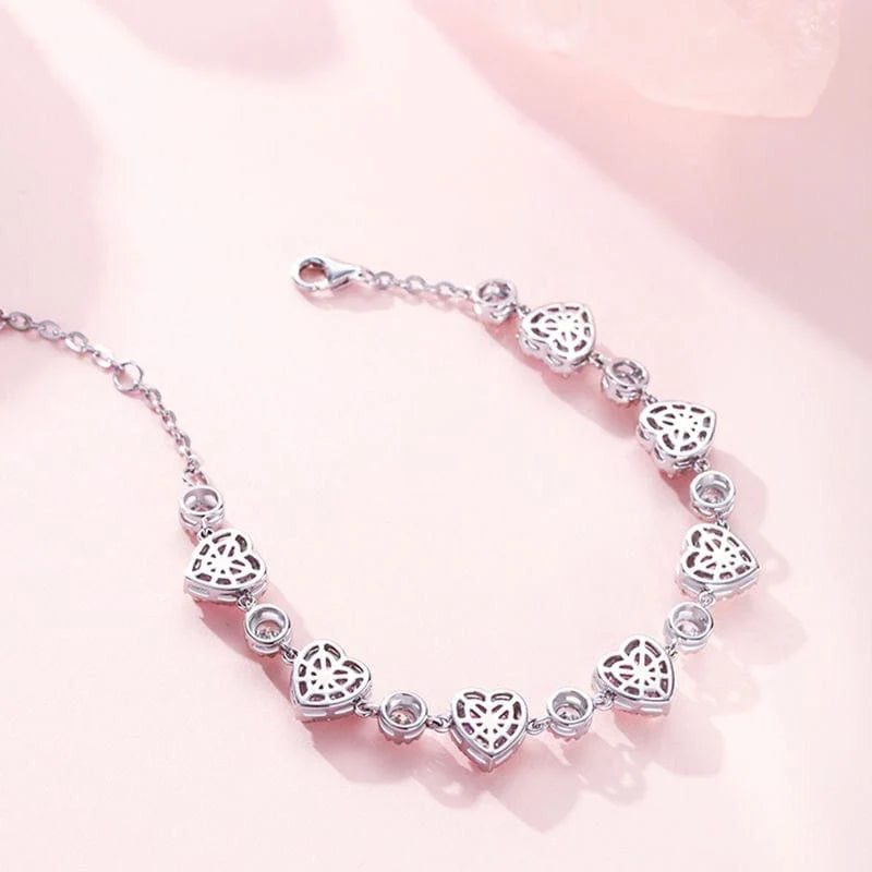 Pink Hearts Circles Shimmering Crystal Bracelet