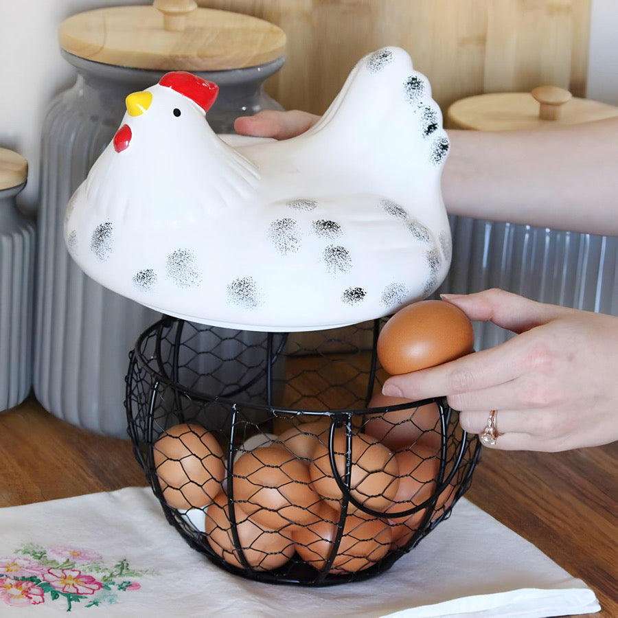 Chicken Ceramic Lid Egg Basket-Luxandluxy