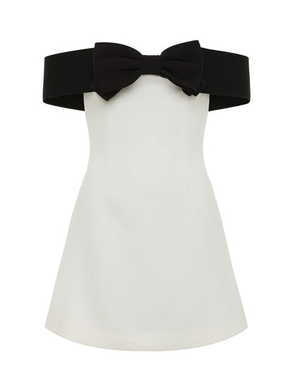 Ciara Off-White Bow Detail Mini Dress-Luxandluxy