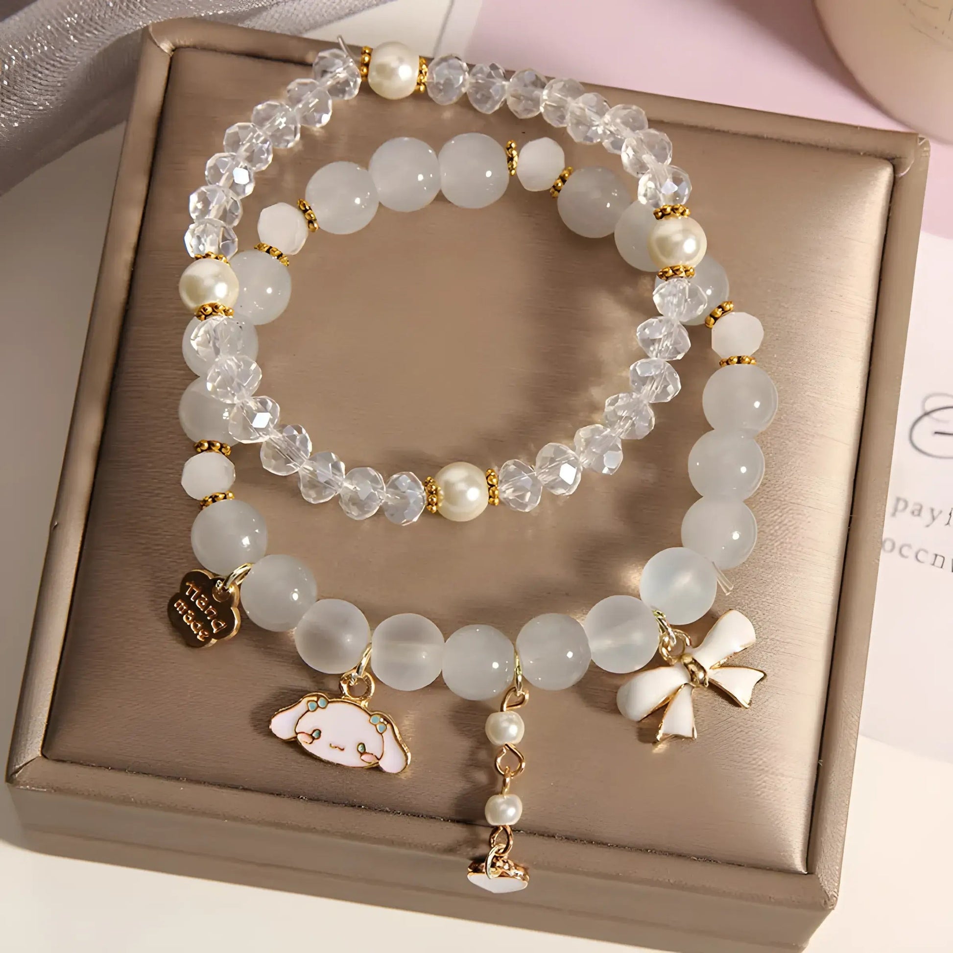 Cinnamoroll Pearl Gold Accent Charm Bracelet Stack-Luxandluxy