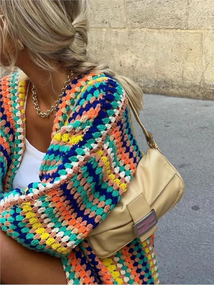 Colorful Striped Knitted Cardigan-Luxandluxy