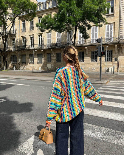 Colorful Striped Knitted Cardigan-Luxandluxy