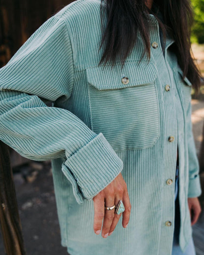 Corduroy Chest Pockets Long Sleeve Shirt-Luxandluxy