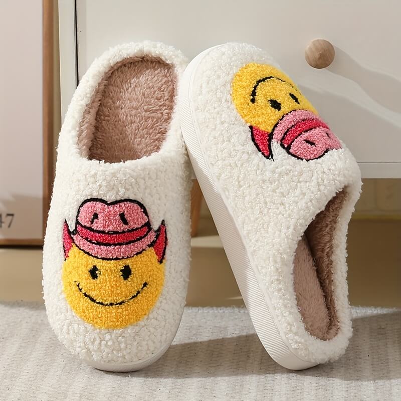 Cowboy Smiley Face Slippers-Luxandluxy