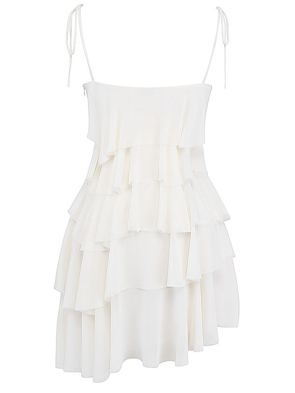 Cream Tiered Mini Dress-Luxandluxy