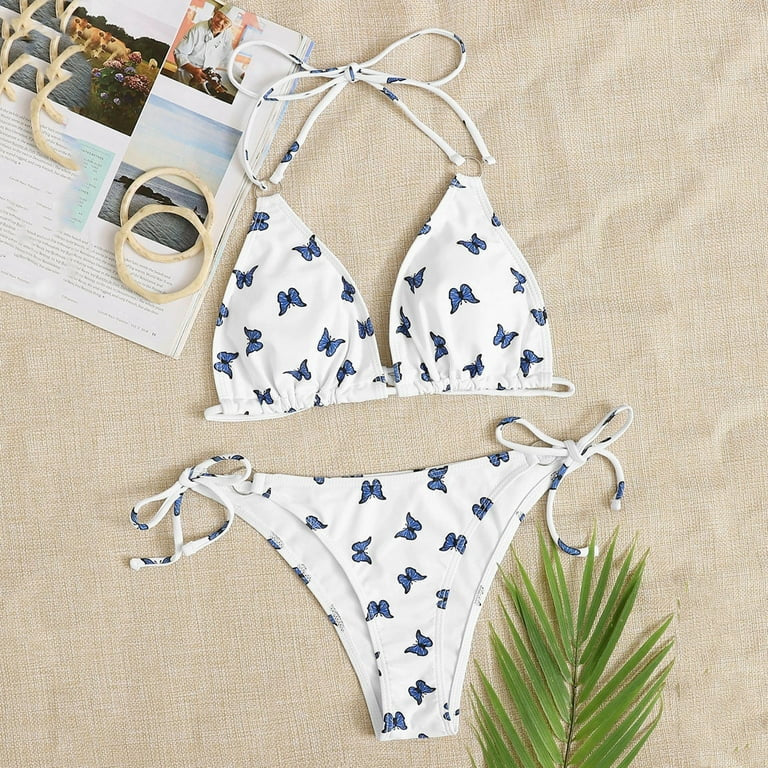 Cute Butterfly Pattern Cheeky Cut Triangle Bikini Set-Luxandluxy