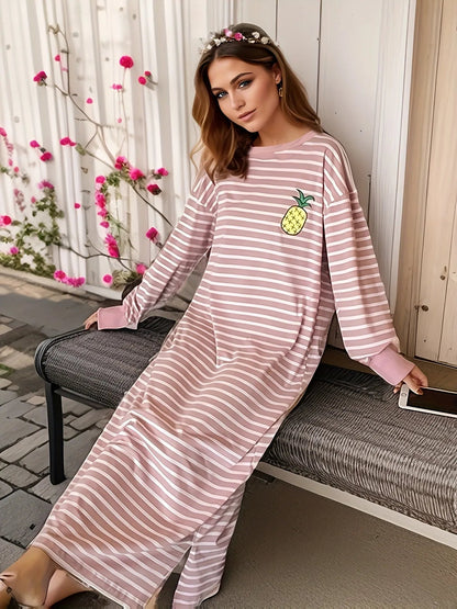 Cute Print Long Lounge Dress-Luxandluxy