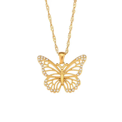 Dainty Butterfly Gold Zircon Necklace-Luxandluxy