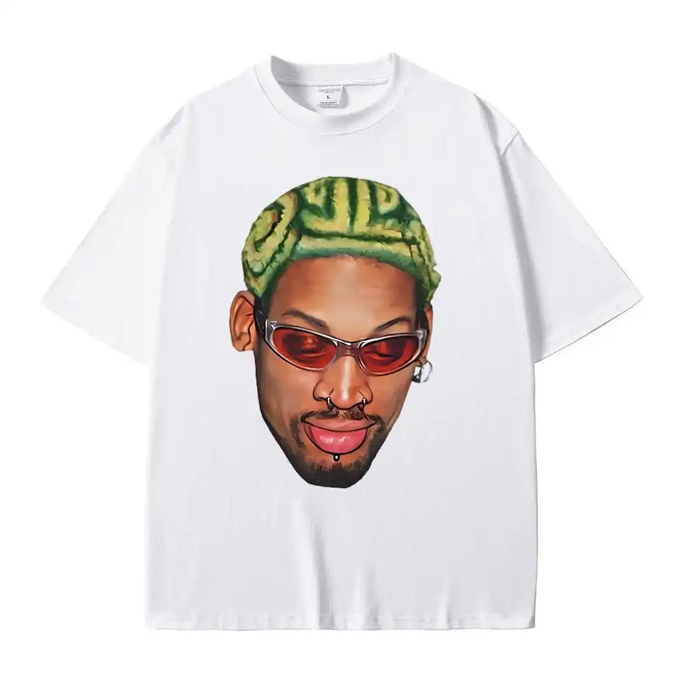 Dennis Rodman Zigzag Hair Print T-Shirt-Luxandluxy